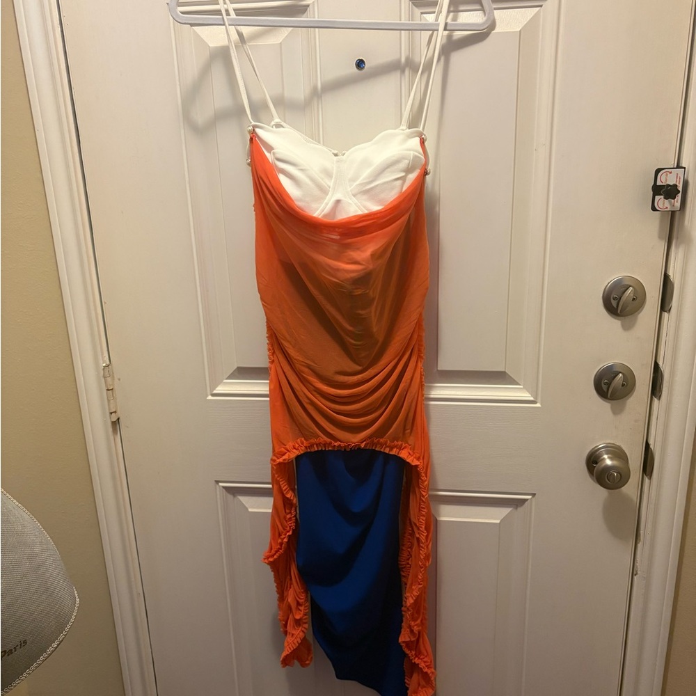 SHEIN Asymmetrical Dress in White, Orange, and Blue